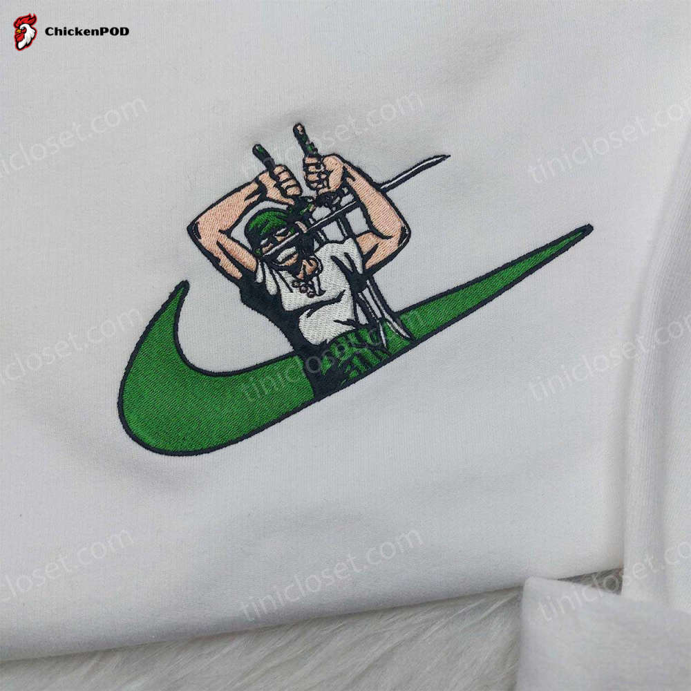 Zoro One Piece Nike Swoosh Shirt & Sweatshirt: Anime Embroidered Hoodie for Fans