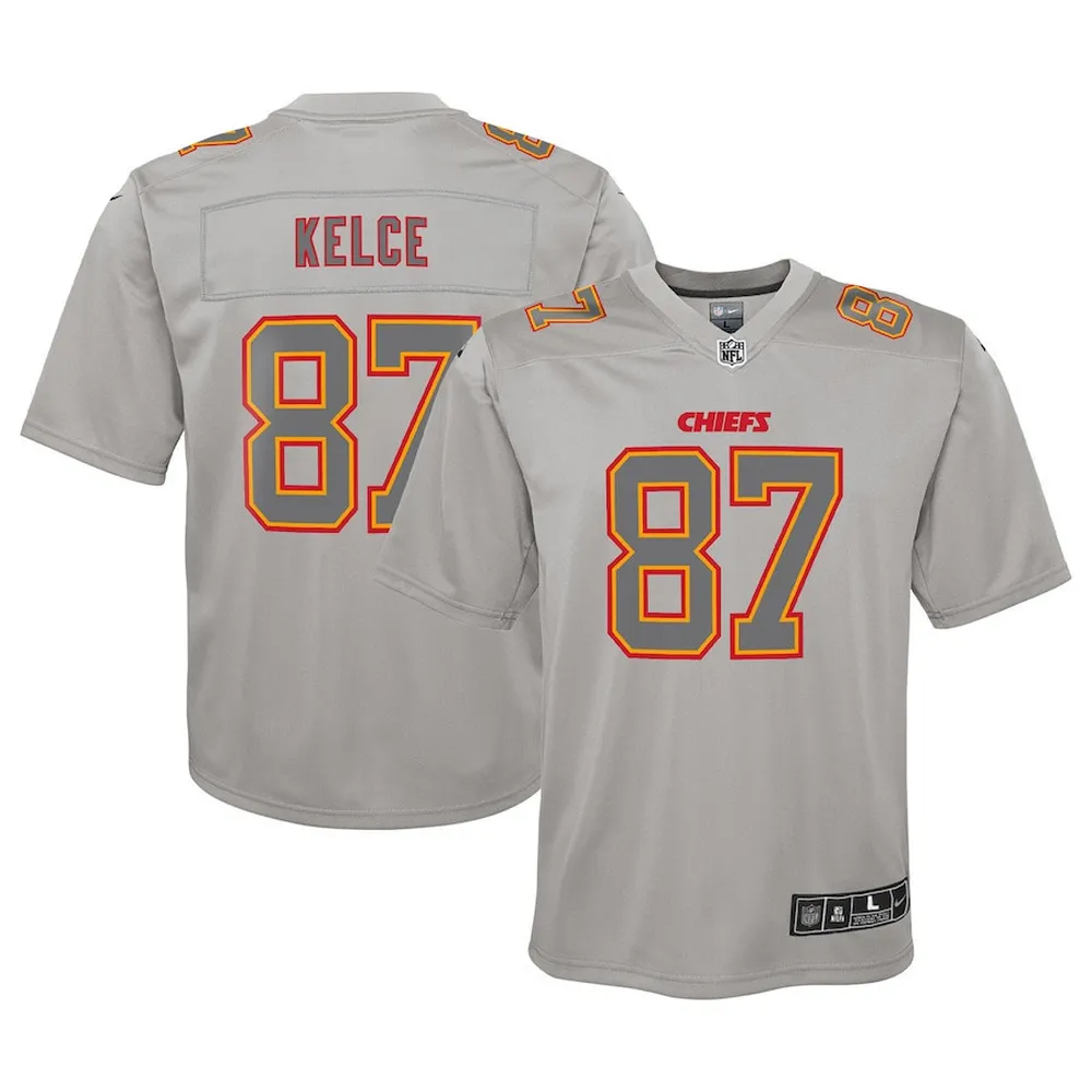 Travis Kelce 97 Kansas City Chiefs Youth Atmosphere Game Jersey – Gray