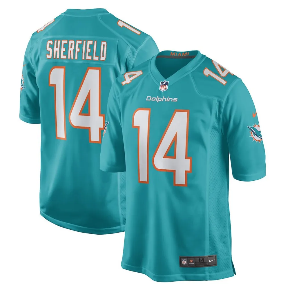 Trent Sherfield 14 Miami Dolphins Men Game Jersey – Aqua