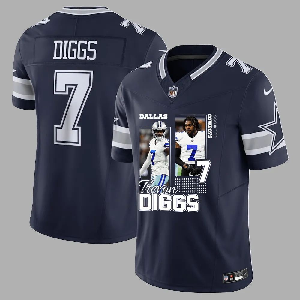 Trevon Diggs 7 Dallas Cowboys Art Design Game Jersey – Men, Navy