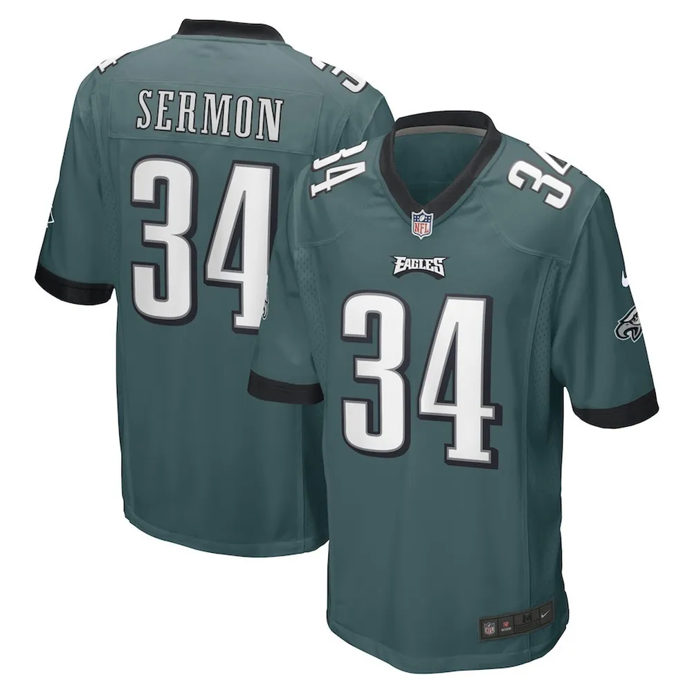 Trey Sermon Philadelphia Eagles Game Player Jersey – Midnight Green