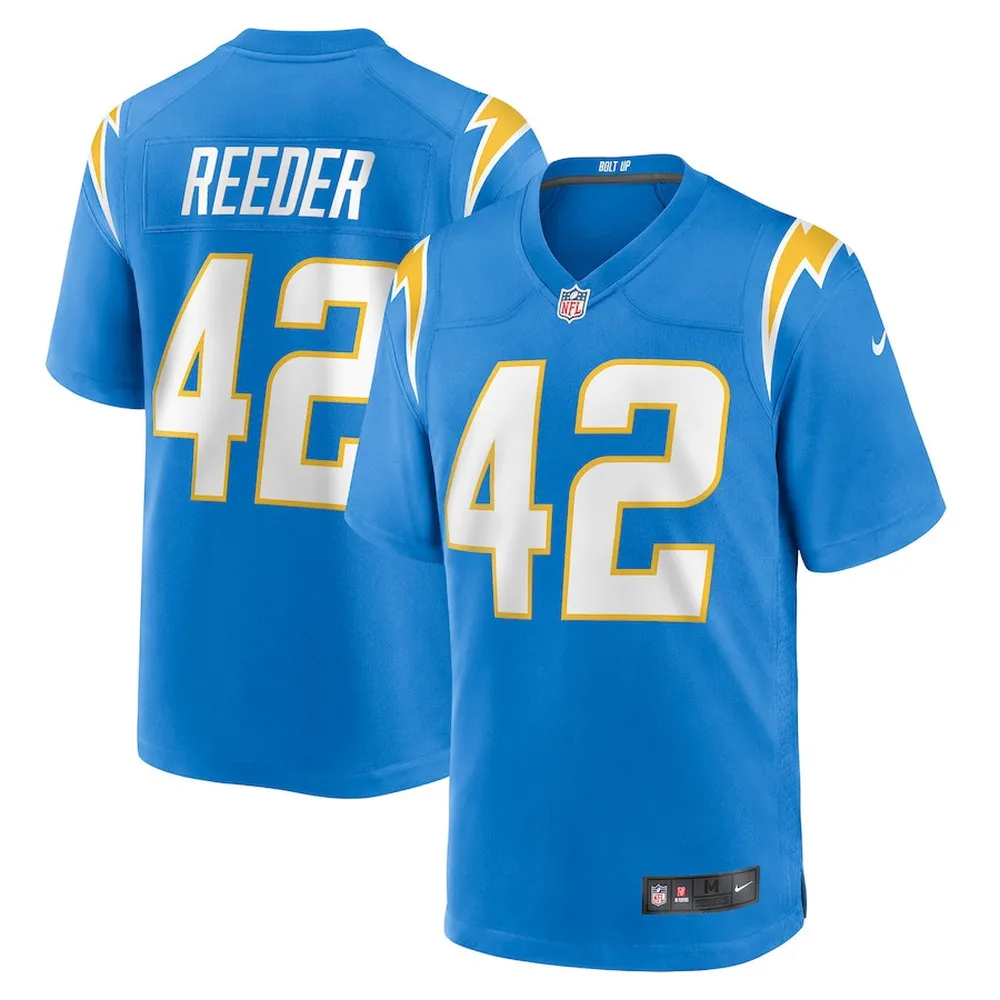 Troy Reeder 42 Los Angeles Chargers Game Jersey – Powder Blue