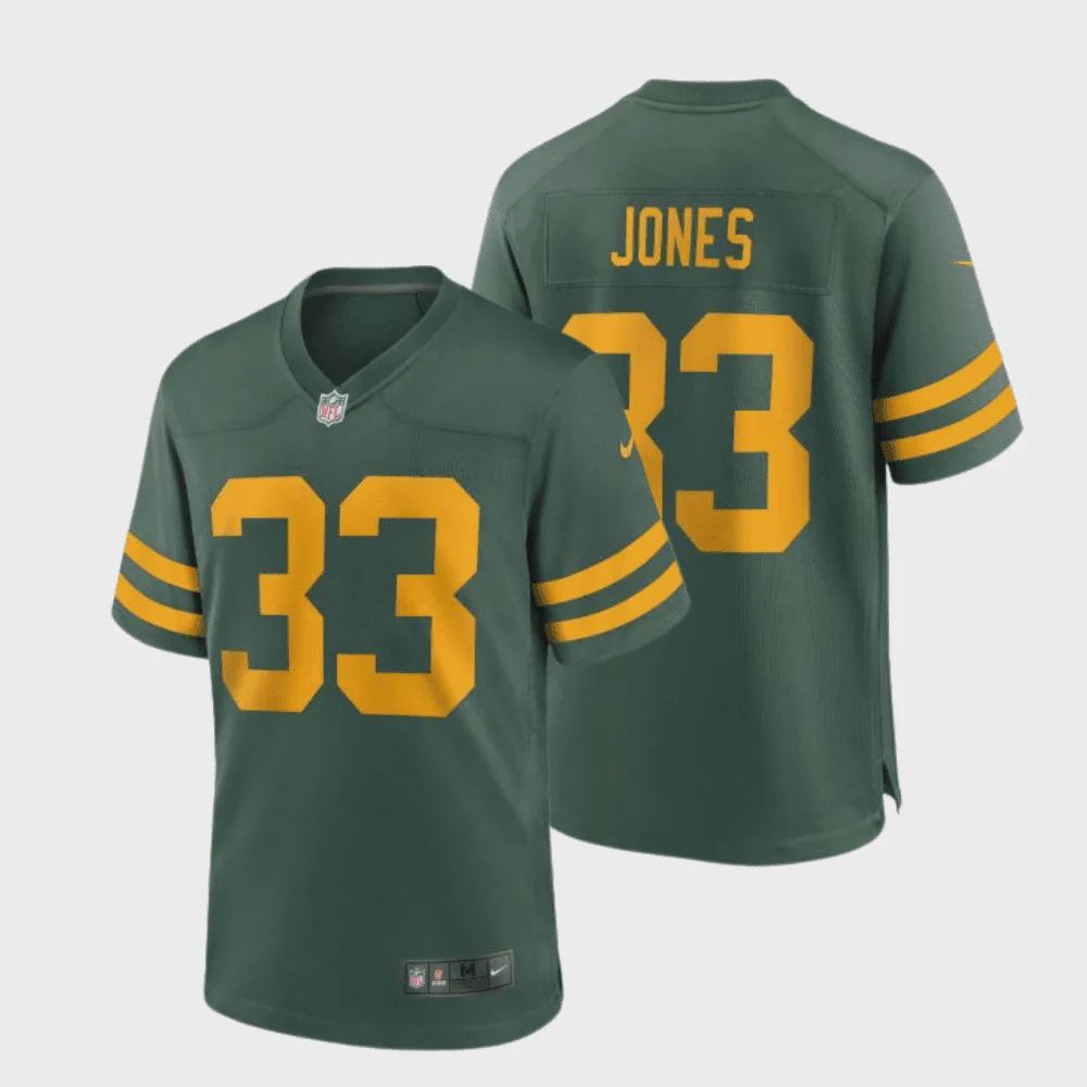 Aaron Jones 33 Green Bay Packers 50s Classic Men Game Jersey – Green & Gold