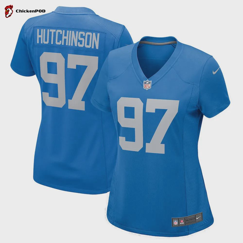 Aidan Hutchinson 97 Detroit Lions Women’s 2022 Draft First Round Pick Game Jersey In Blue With Stripe Pattern