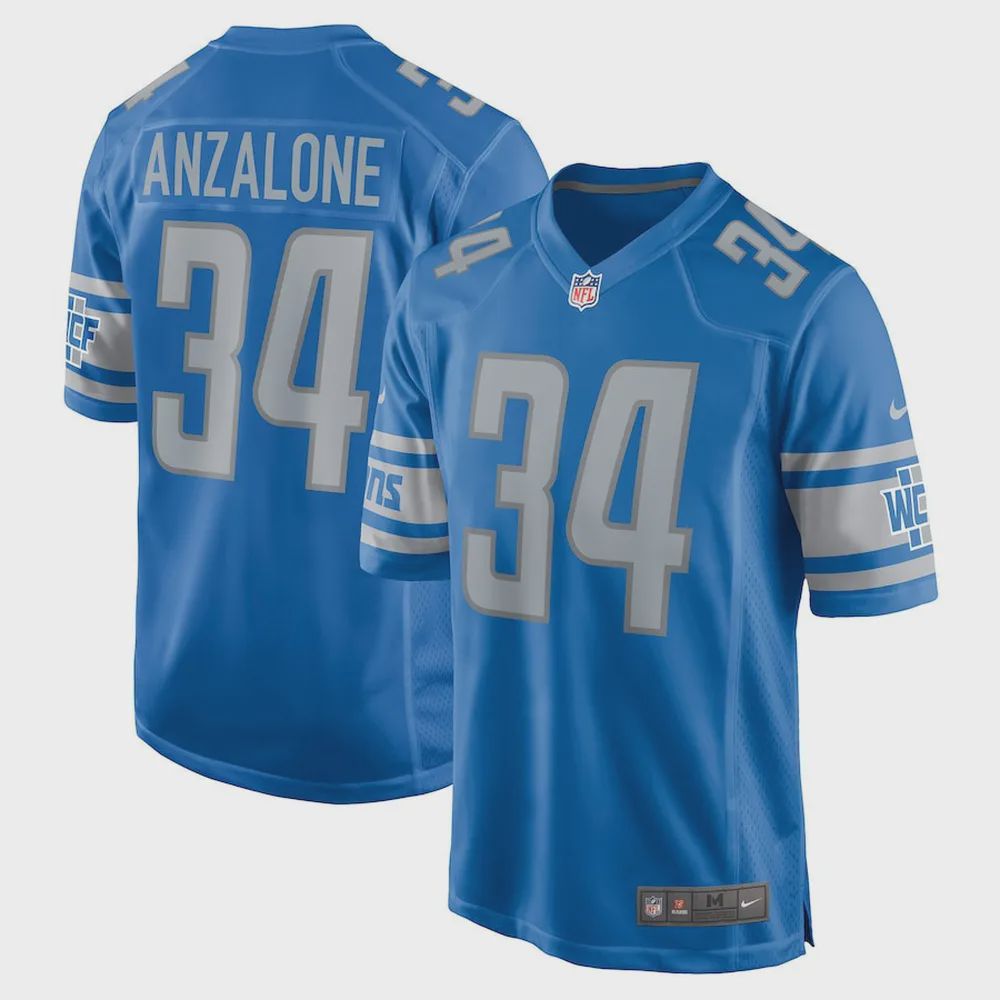 Alex Anzalone 34 Detroit Lions Men’s Game Jersey – Blue