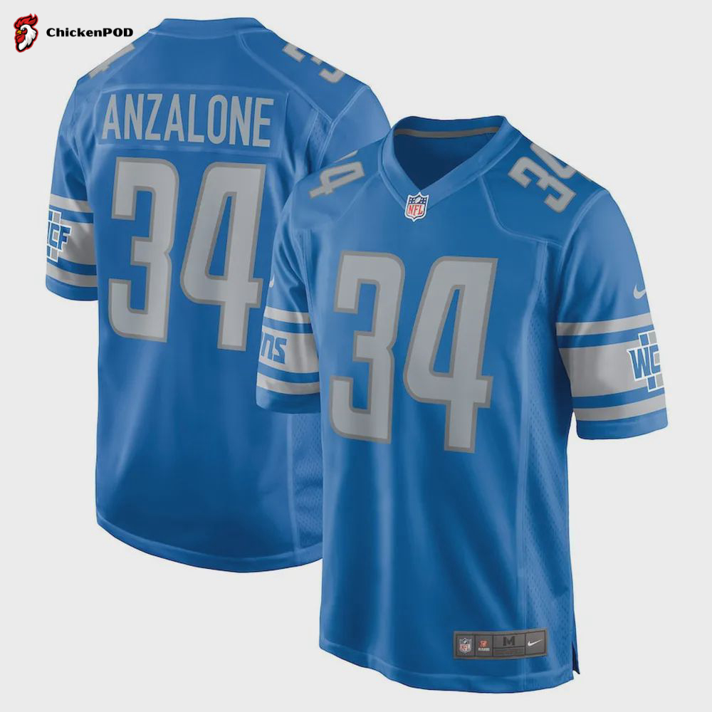 Alex Anzalone 34 Detroit Lions Men’s Game Jersey – Blue