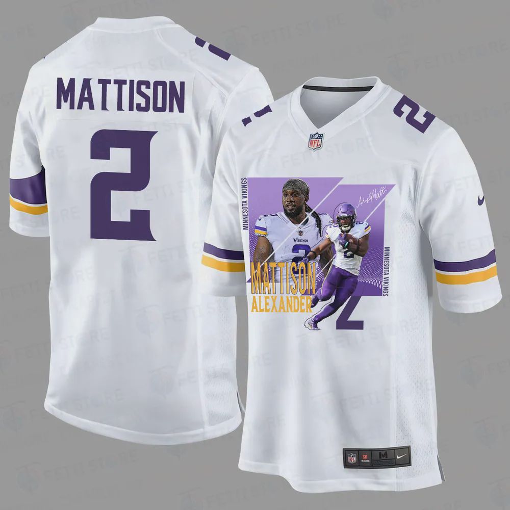 Alexander Mattison 2 Minnesota Vikings Art Design Game Jersey – Men, White