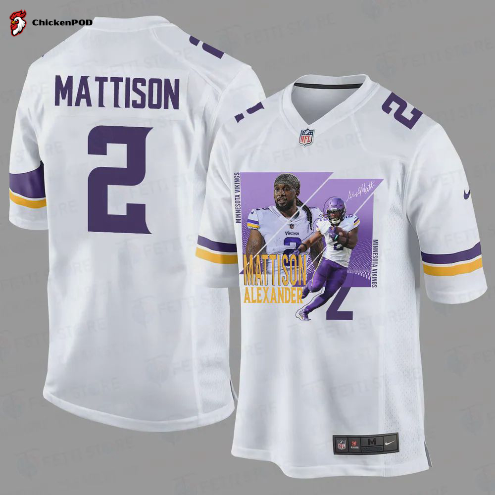 Alexander Mattison 2 Minnesota Vikings Art Design Game Jersey – Men, White