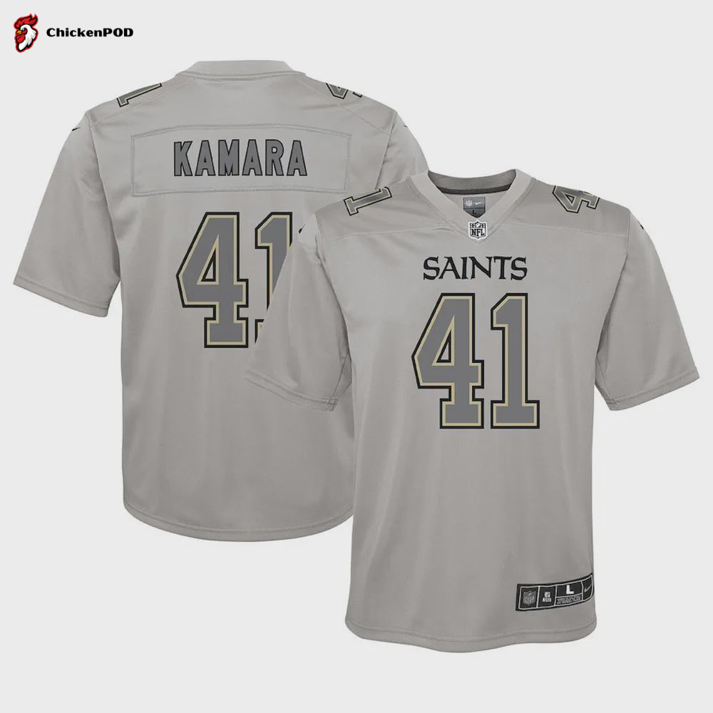 Alvin Kamara 41 New Orleans Saints Youth Atmosphere Game Jersey – Gray