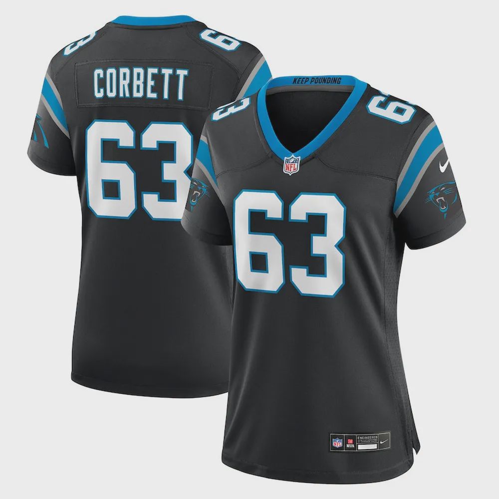 Austin Corbett 63 Carolina Panthers Women’s Team Game Jersey – Black