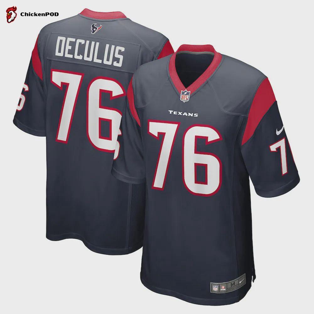 Austin Deculus 76 Houston Texans Men’s Game Jersey – Navy