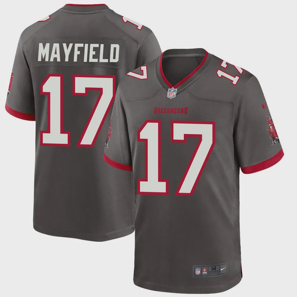 Baker Mayfield 17 Tampa Bay Buccaneers Men Alternate Game Jersey – Pewter