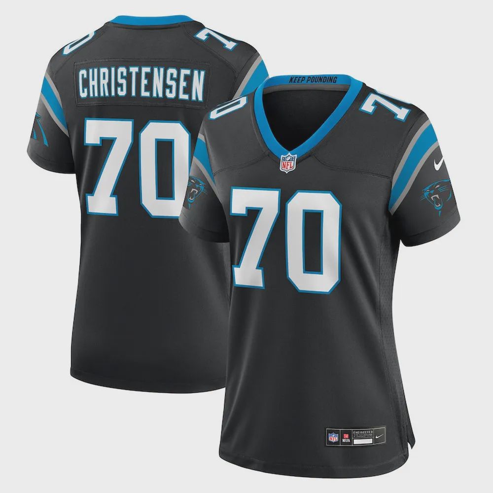 Brady Christensen 70 Carolina Panthers Women’s Team Game Jersey – Black