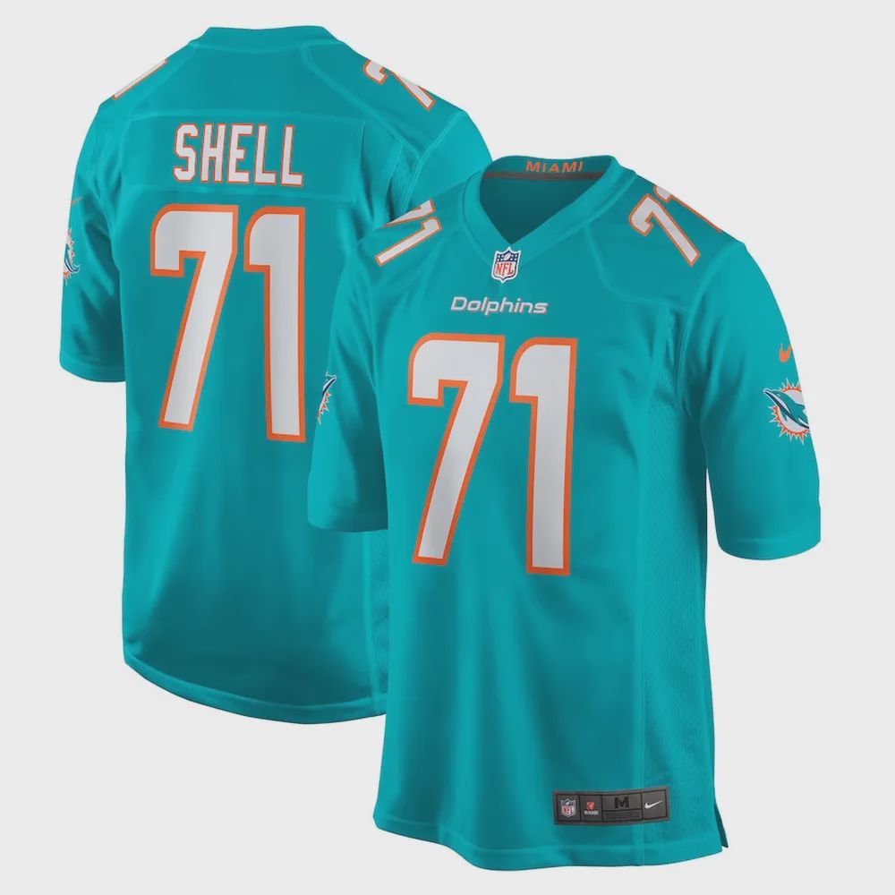 Brandon Shell 71 Miami Dolphins Men Game Jersey – Aqua