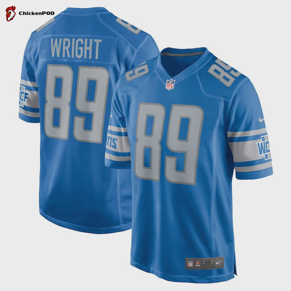 Brock Wright 89 Detroit Lions Men’s Game Jersey – Blue