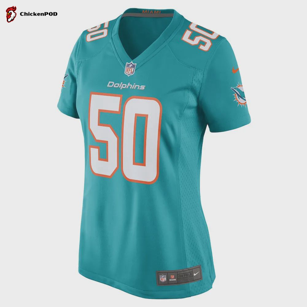 Calvin Munson Miami Dolphins Women’s Game Player Jersey – Aqua