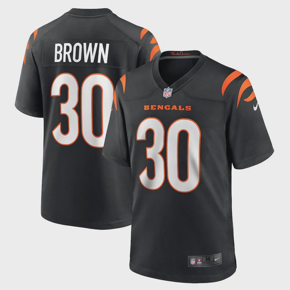 Chase Brown 30 Cincinnati Bengals Men’s Team Game Jersey – Black