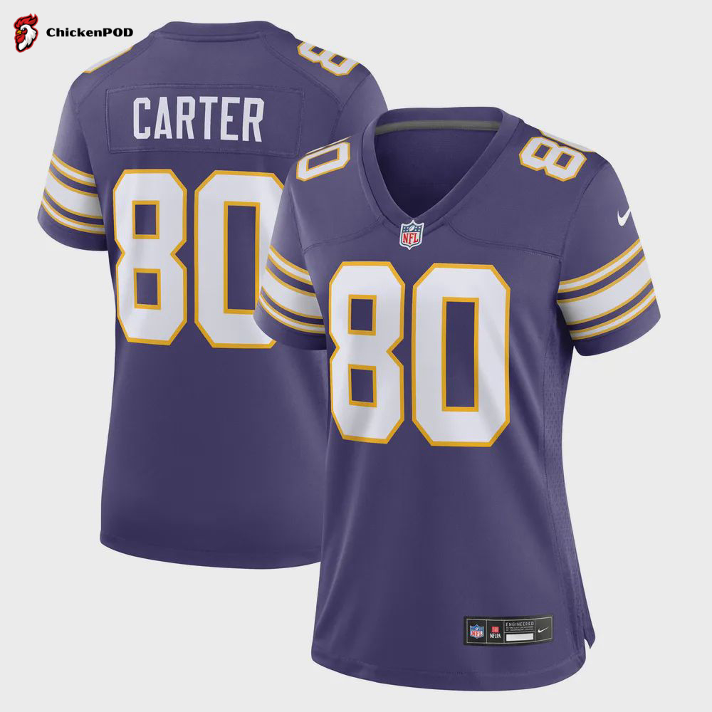 Chris Carter 80 Minnesota Vikings Women’s Classic Retired Game Jersey – Purple