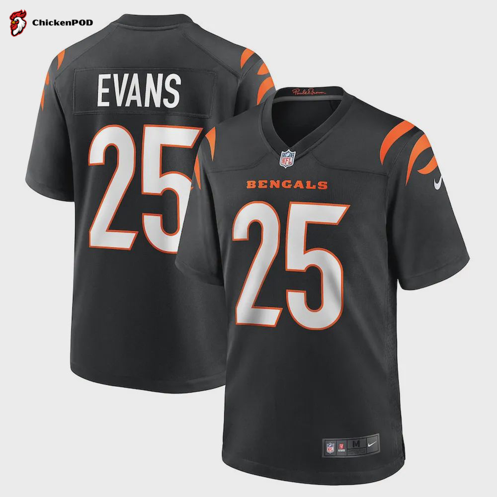 Chris Evans 25 Cincinnati Bengals Men’s Game Jersey – Black