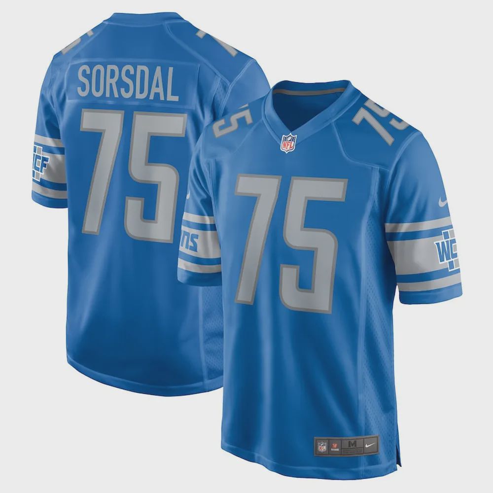 Colby Sorsdal 75 Detroit Lions Men’s Team Game Jersey – Blue