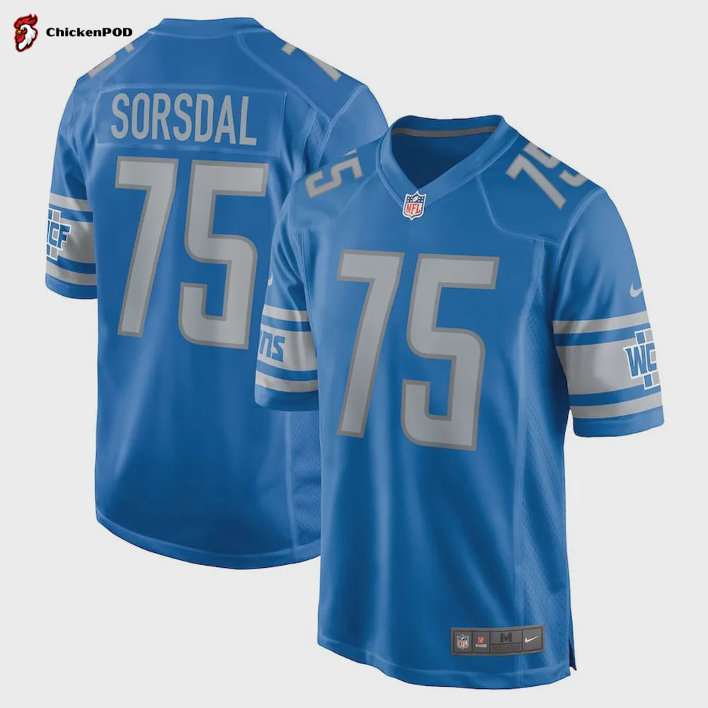 Colby Sorsdal 75 Detroit Lions Men’s Team Game Jersey – Blue