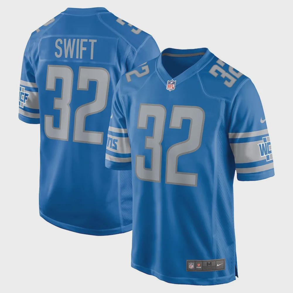 D’Andre Swift 32 Detroit Lions Men Game Jersey – Blue