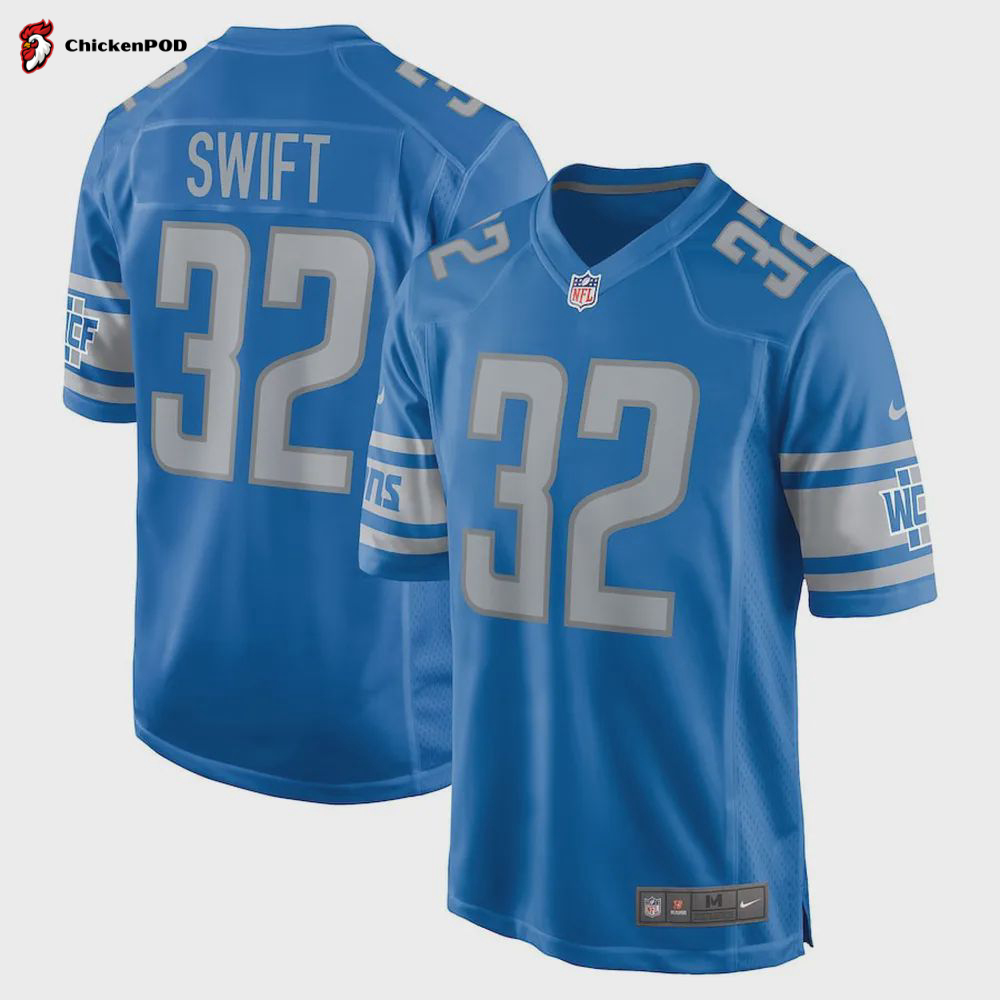 D’Andre Swift 32 Detroit Lions Men Game Jersey – Blue