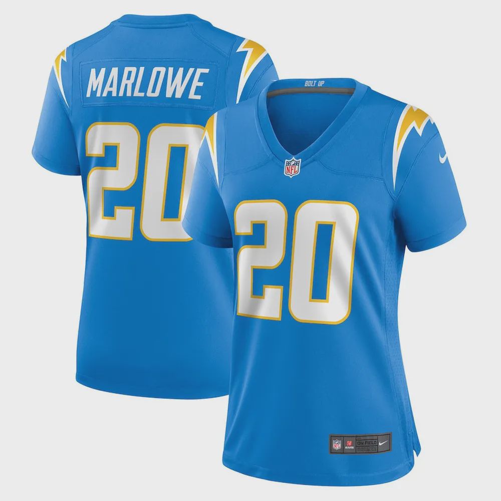 Dean Marlowe 20 Los Angeles Chargers Women Team Game Jersey – Powder Blue