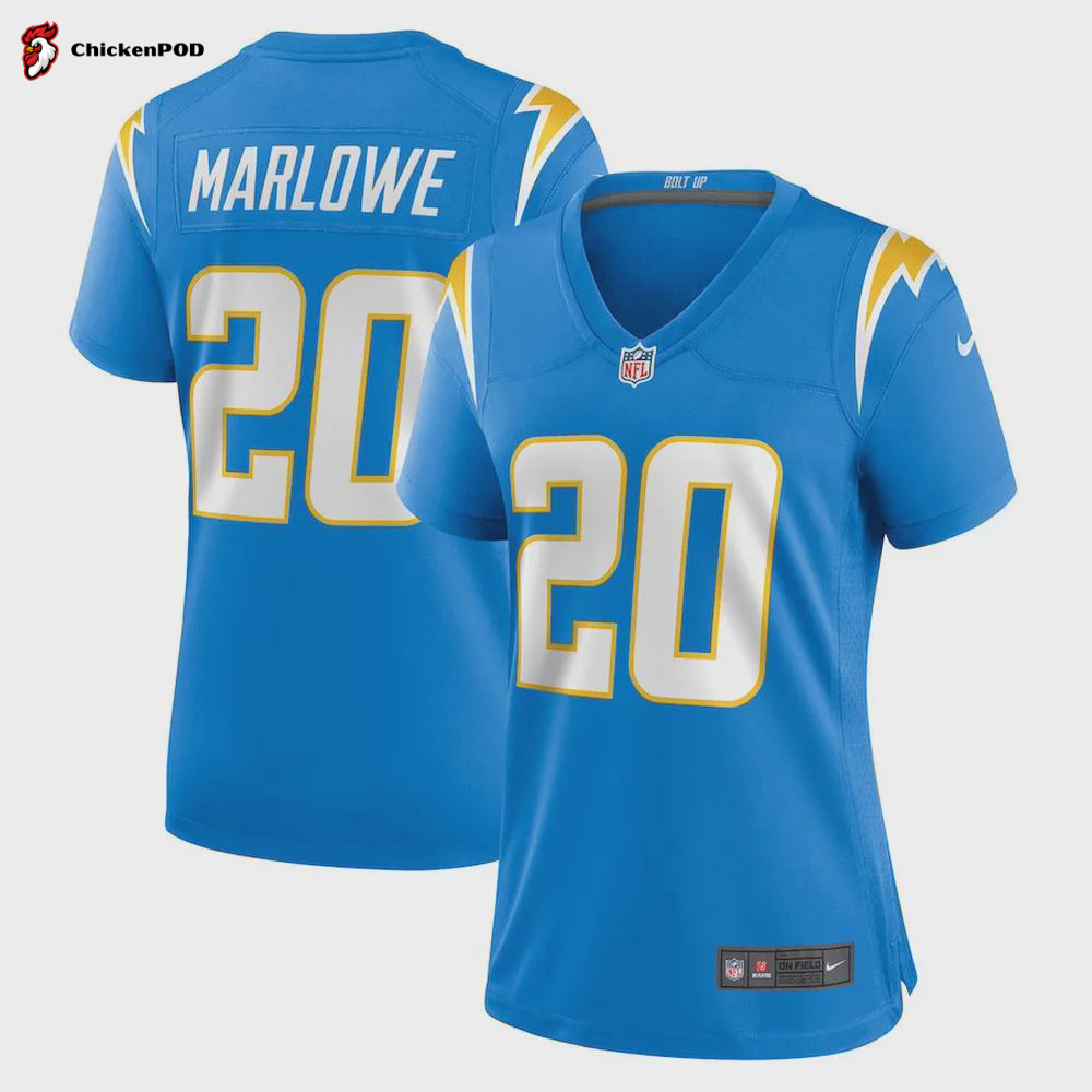 Dean Marlowe 20 Los Angeles Chargers Women Team Game Jersey – Powder Blue