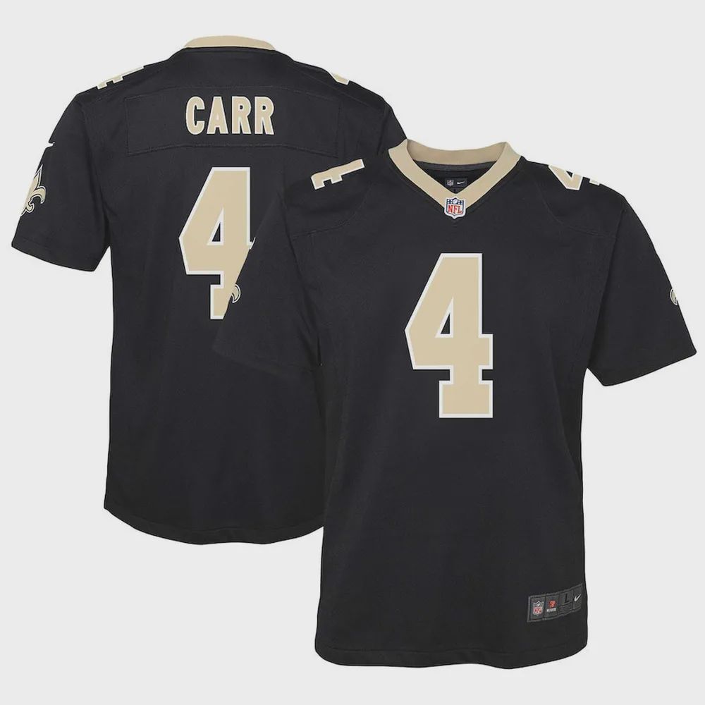 Derek Carr 4 New Orleans Saints YOUTH Game Jersey – Black