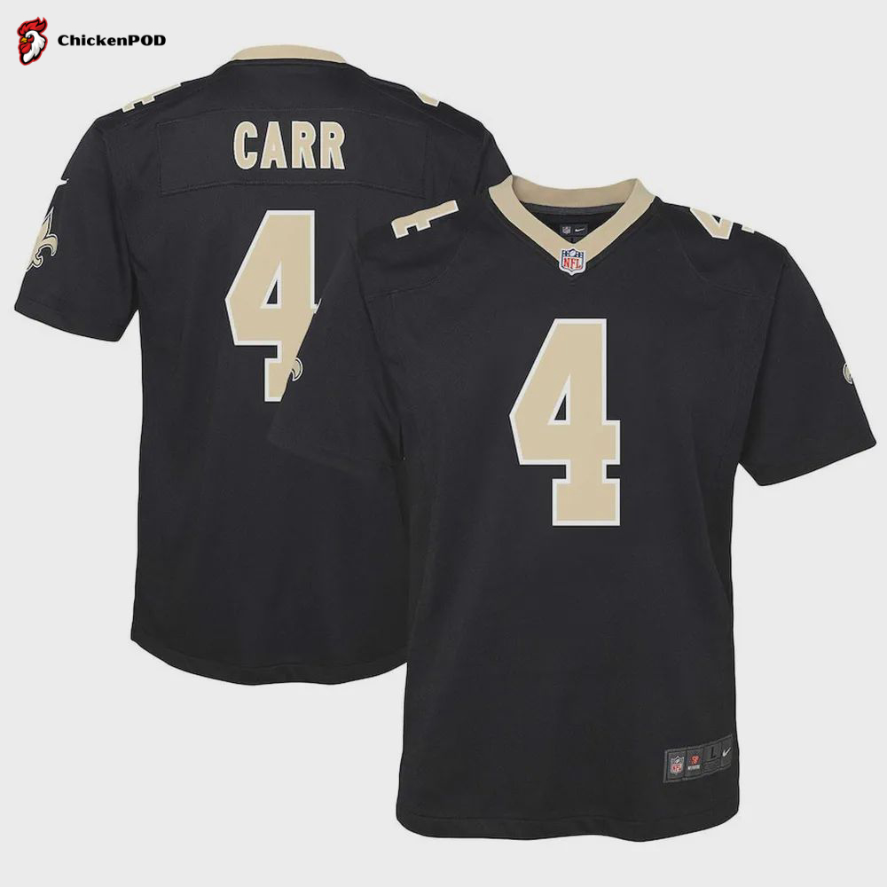 Derek Carr 4 New Orleans Saints YOUTH Game Jersey – Black