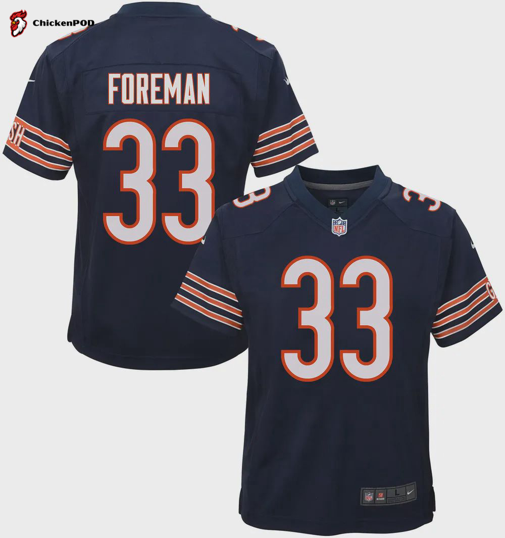 D’onta Foreman 33 Chicago Bears Youth Game Jersey – White