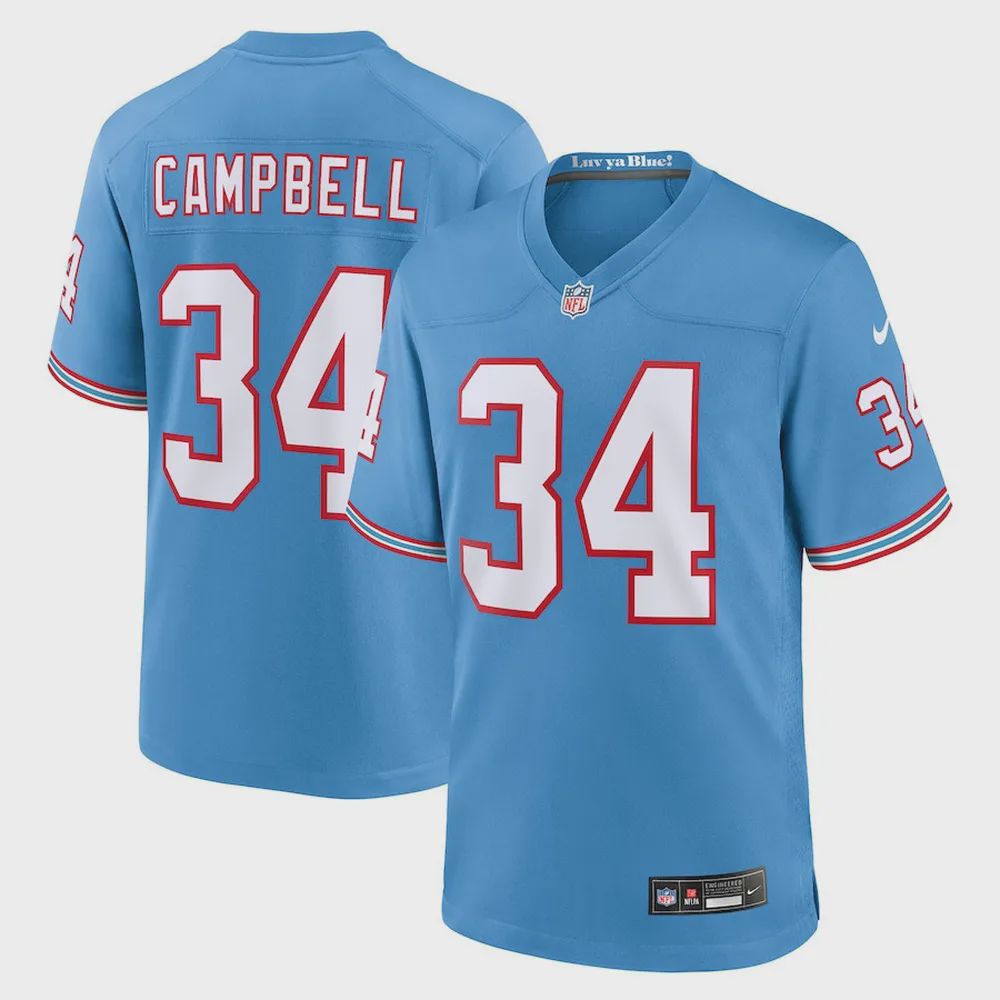 Earl Campbell 34 Tennessee Titans Oilers Throwback Retired Men Game Jersey – Light Blue