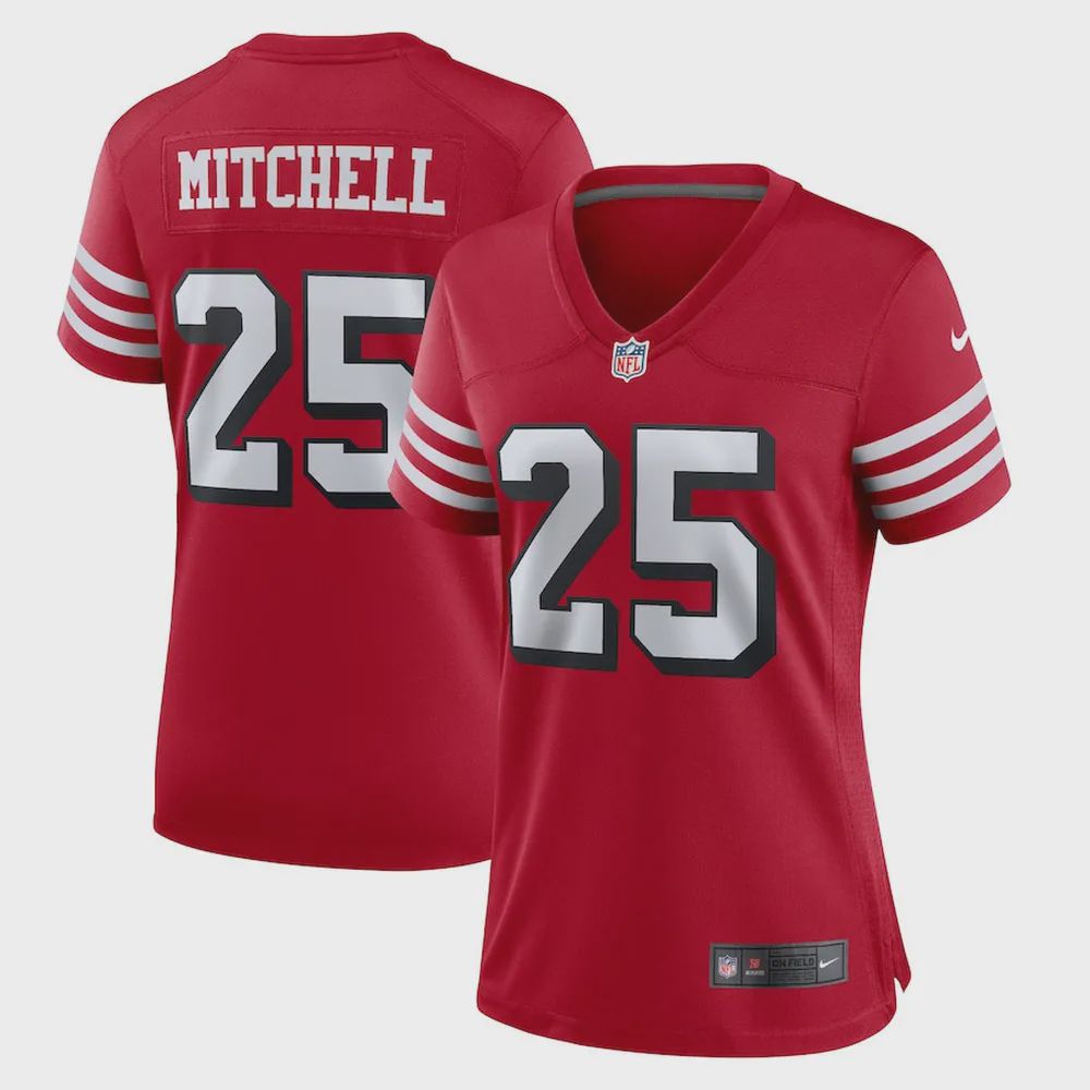 Elijah Mitchell 25 San Francisco 49ers Women’s Alternate Team Game Jersey – Scarlet