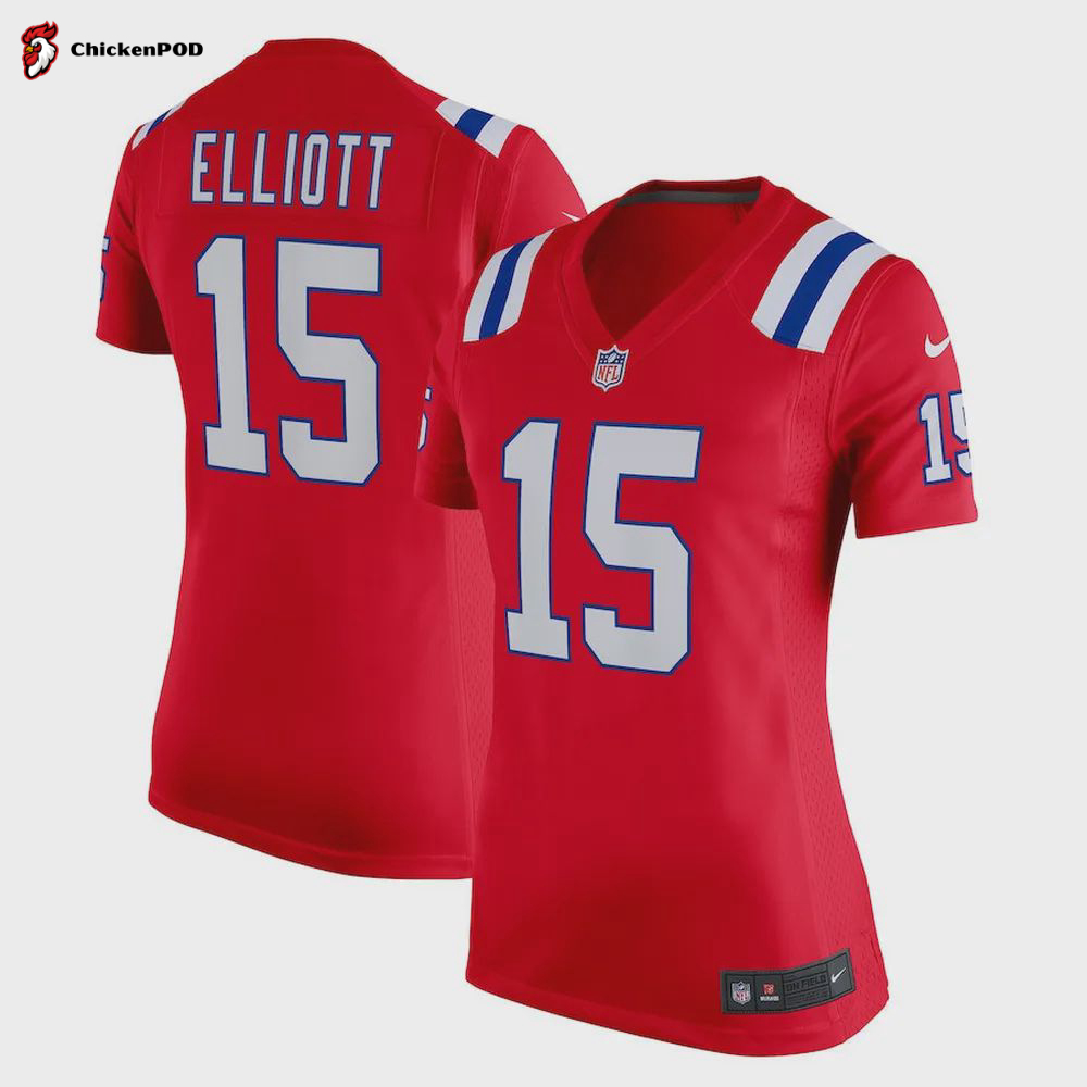 Ezekiel Elliott 15 New England Patriots Women’s Alternate Game Player Jersey – Red