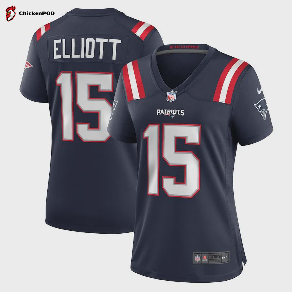 Ezekiel Elliott 15 New England Patriots Women’s Game Player Jersey – Navy