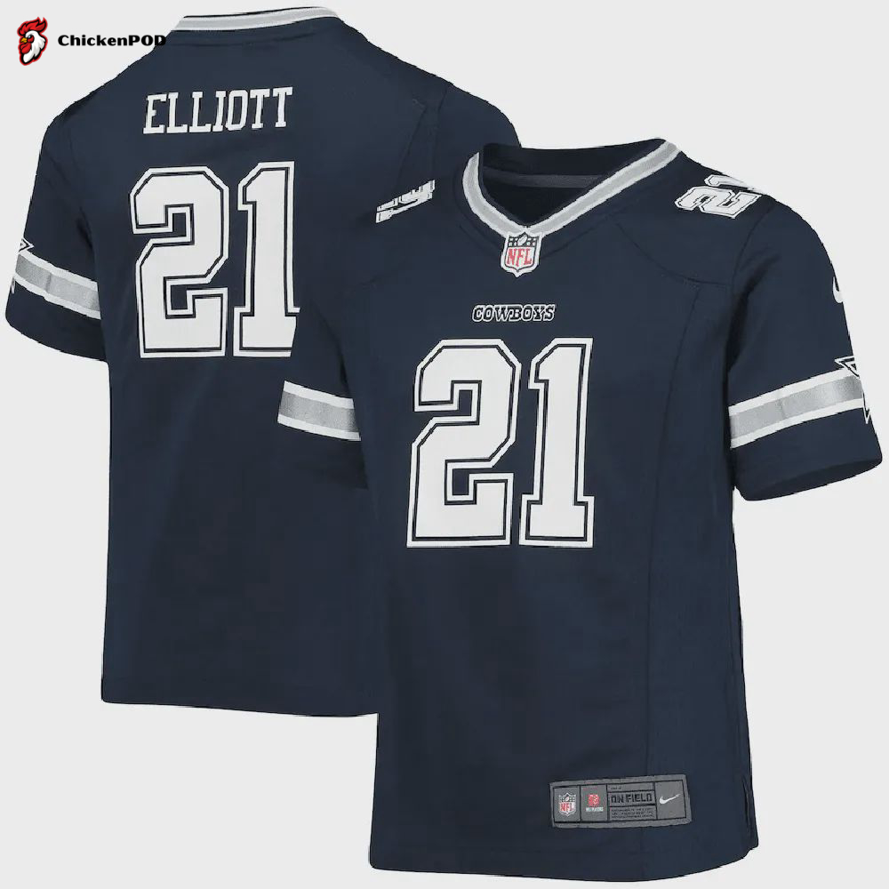 Ezekiel Elliott 21 Dallas Cowboys Girls Youth Team Game Jersey – Navy