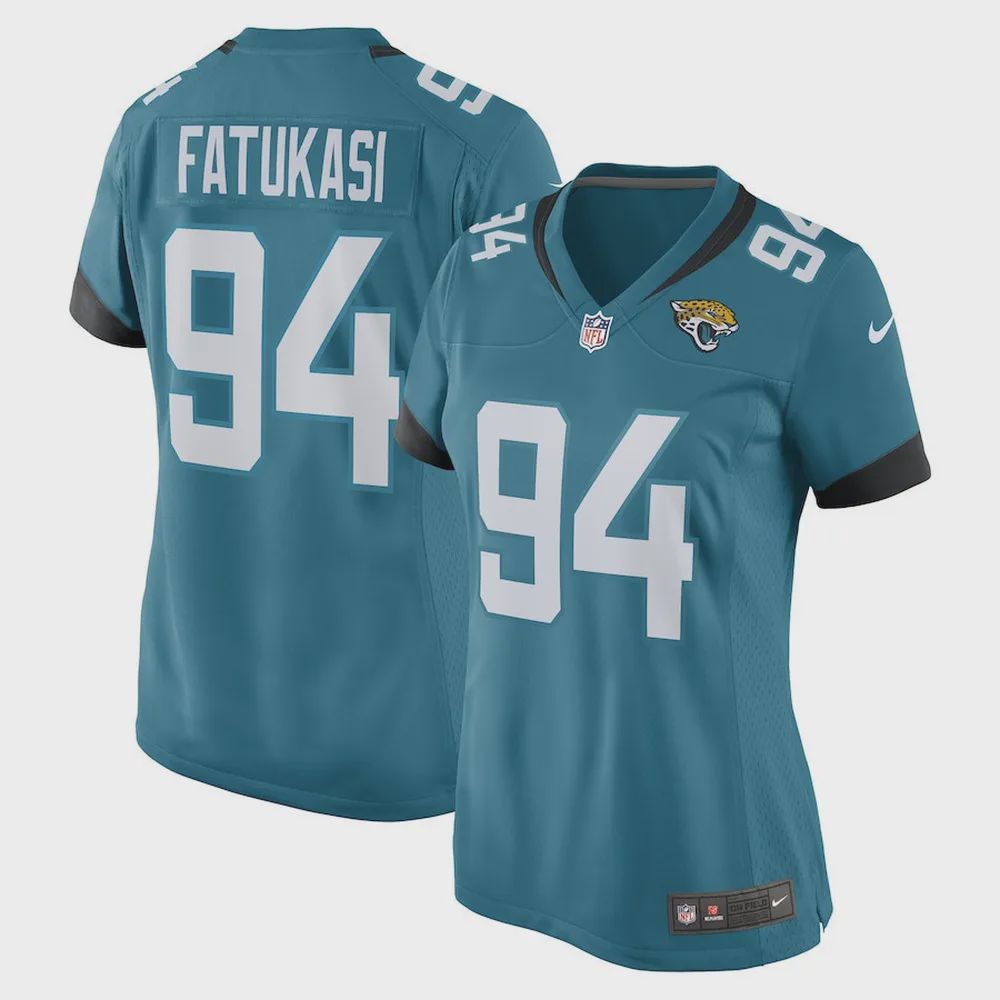 Folorunso Fatukasi 94 Jacksonville Jaguars Women’s Game Jersey – Teal