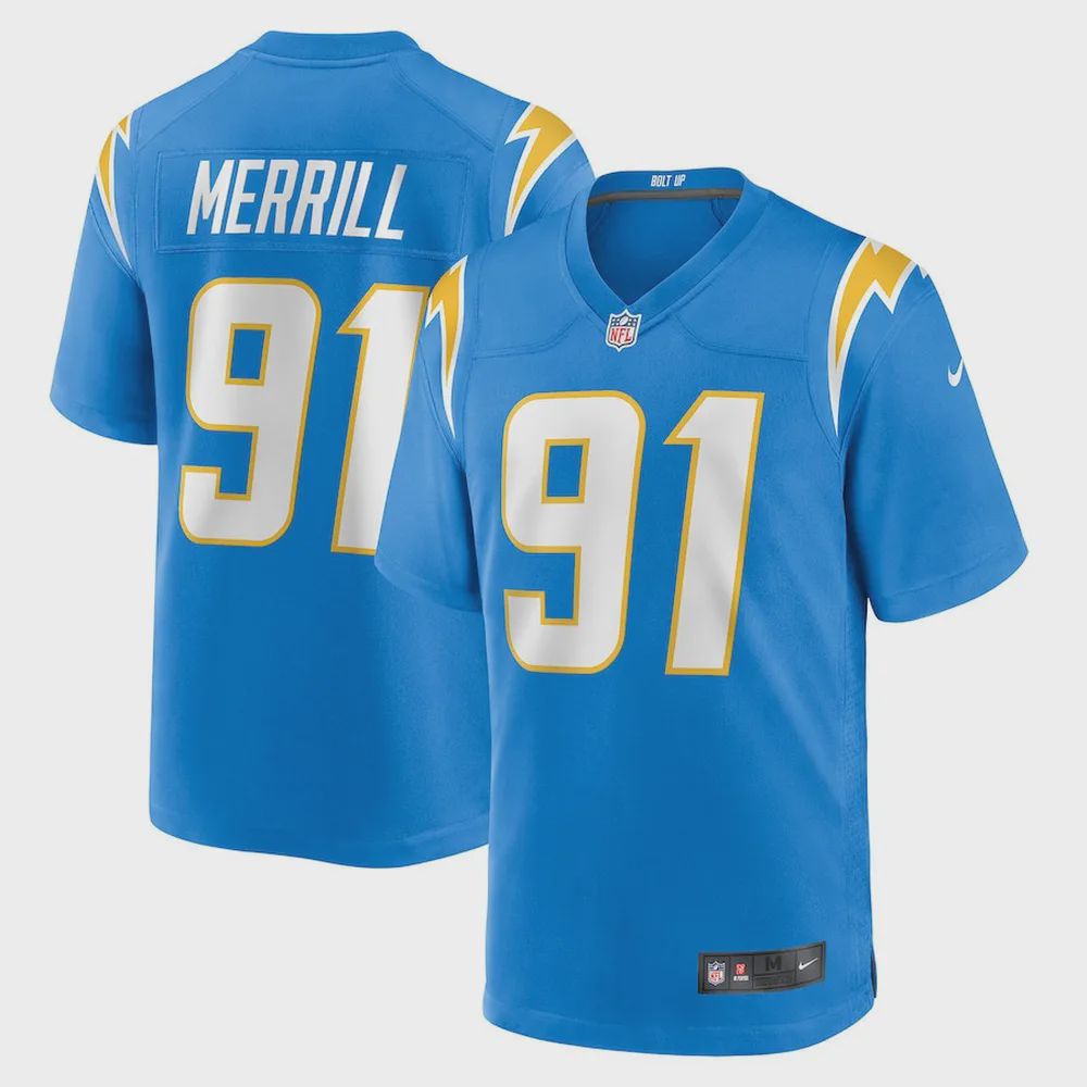 Forrest Merrill 91 Los Angeles Chargers Player Game Jersey – Powder Blue