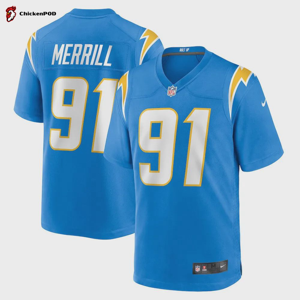 Forrest Merrill 91 Los Angeles Chargers Player Game Jersey – Powder Blue