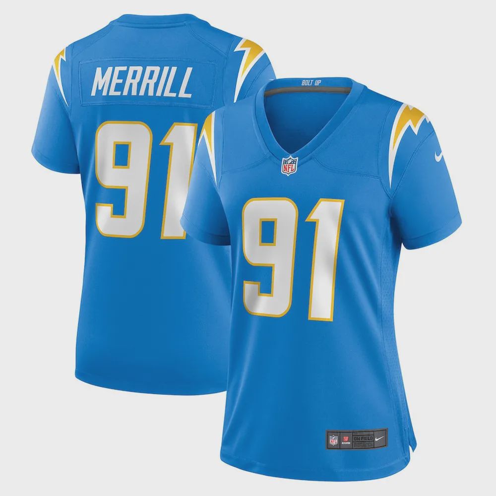 Forrest Merrill 91 Los Angeles Chargers Women’s Player Game Jersey – Powder Blue