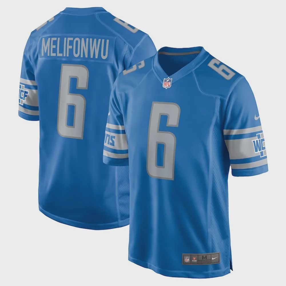 Ifeatu Melifonwu 6 Detroit Lions Men’s Team Game Jersey – Blue