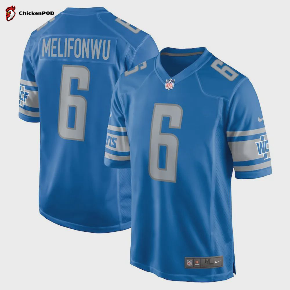 Ifeatu Melifonwu 6 Detroit Lions Men’s Team Game Jersey – Blue