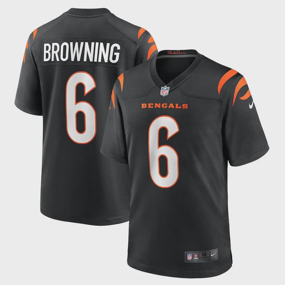 Jake Browning 6 Cincinnati Bengals Men’s Game Jersey – Black