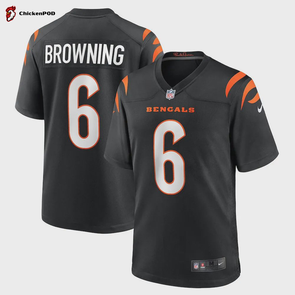 Jake Browning 6 Cincinnati Bengals Men’s Game Jersey – Black