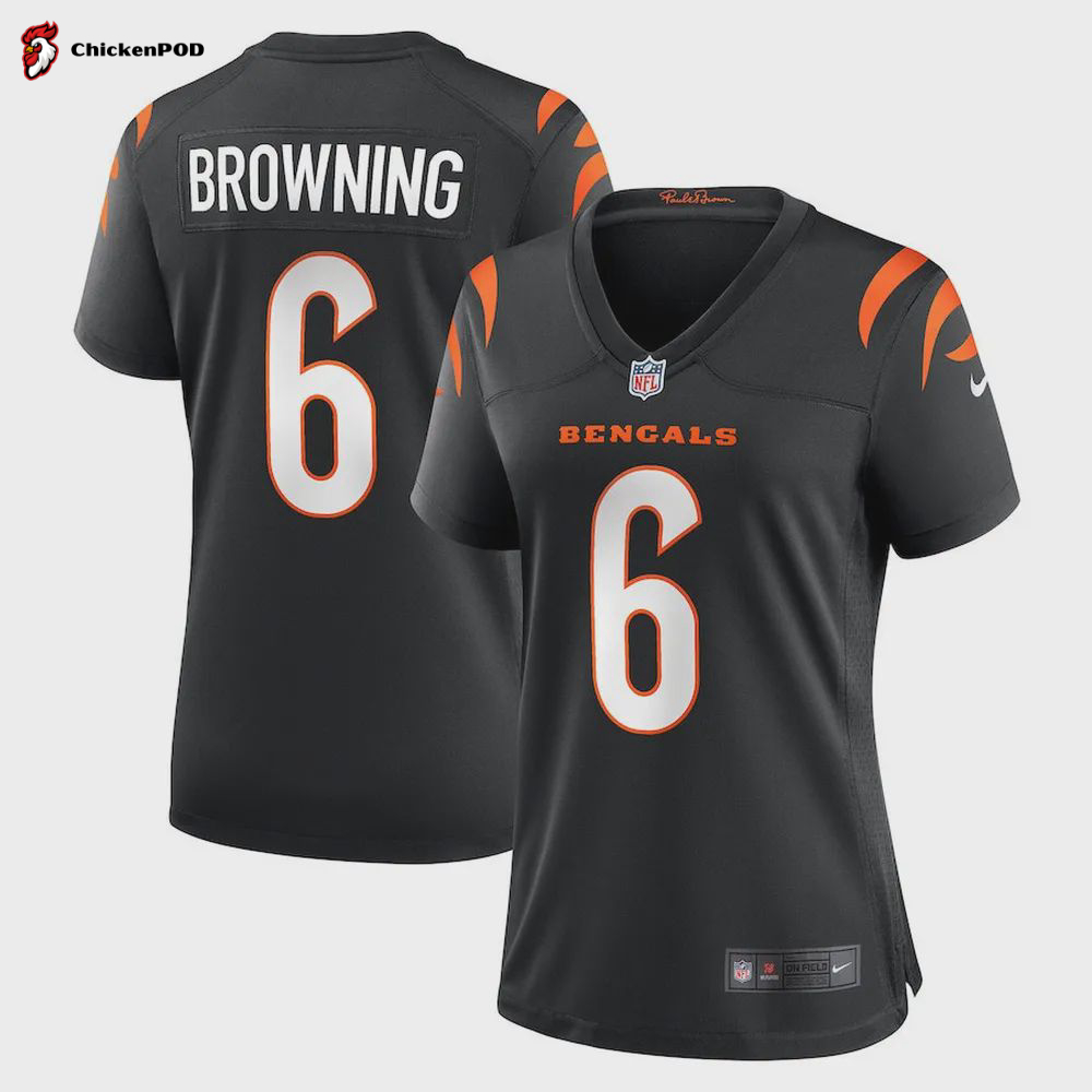 Jake Browning 6 Cincinnati Bengals Women’s Game Jersey – Black