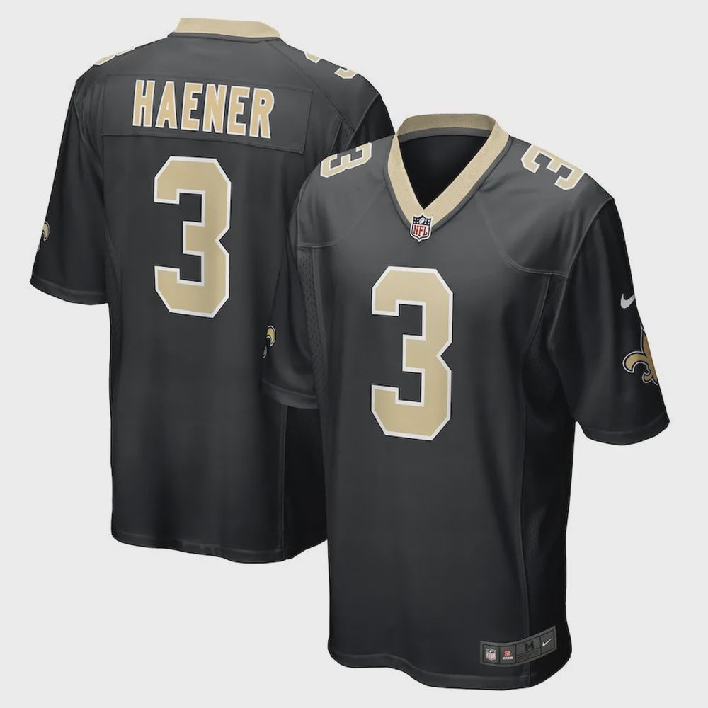 Jake Haener 3 New Orleans Saints Men’s Team Game Jersey – Black