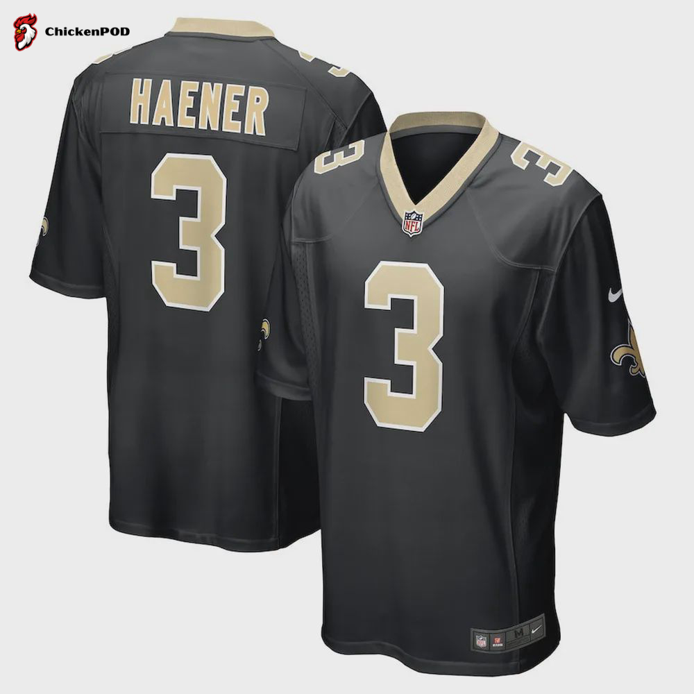 Jake Haener 3 New Orleans Saints Men’s Team Game Jersey – Black