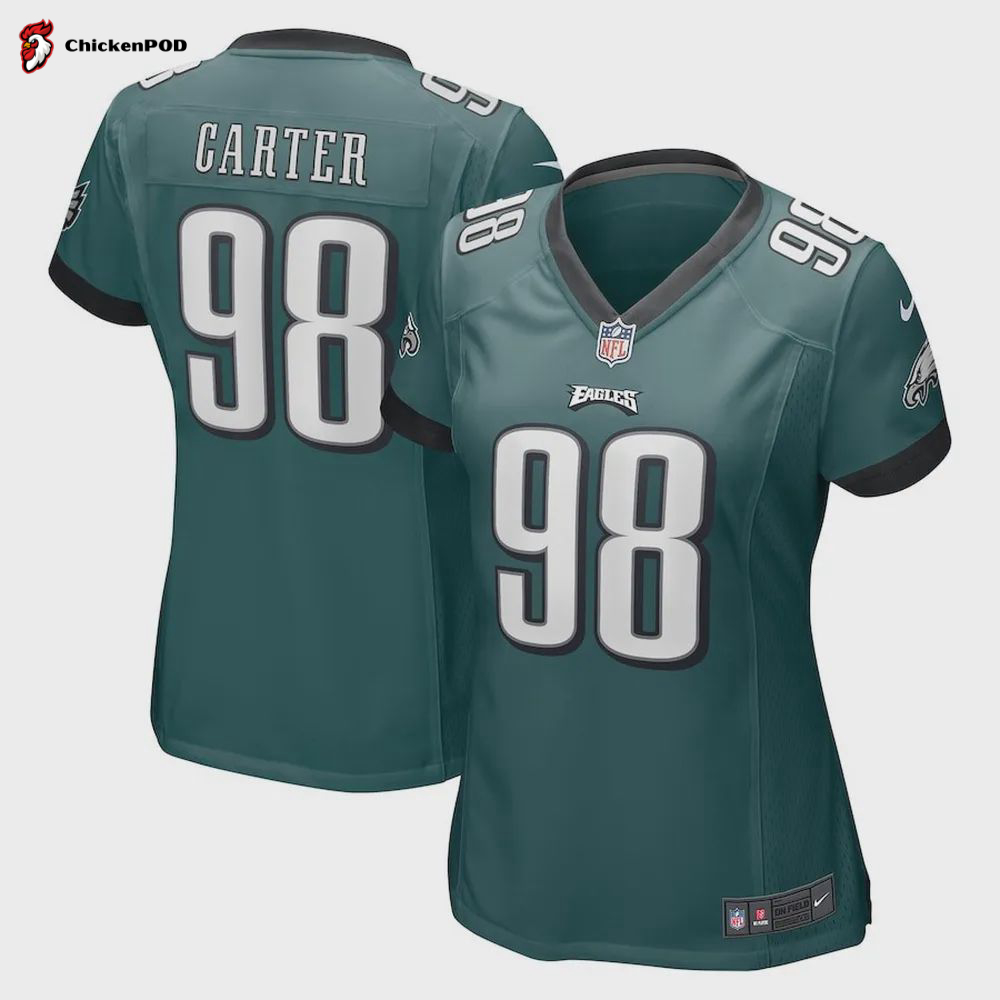 Jalen Carter 98 Philadelphia Eagles Women’s 2023 Draft First Round Pick Game Jersey – Midnight Green