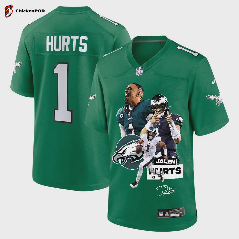 Jalen Hurts 1 Philadelphia Eagles Team Game Jersey – Midnight Green